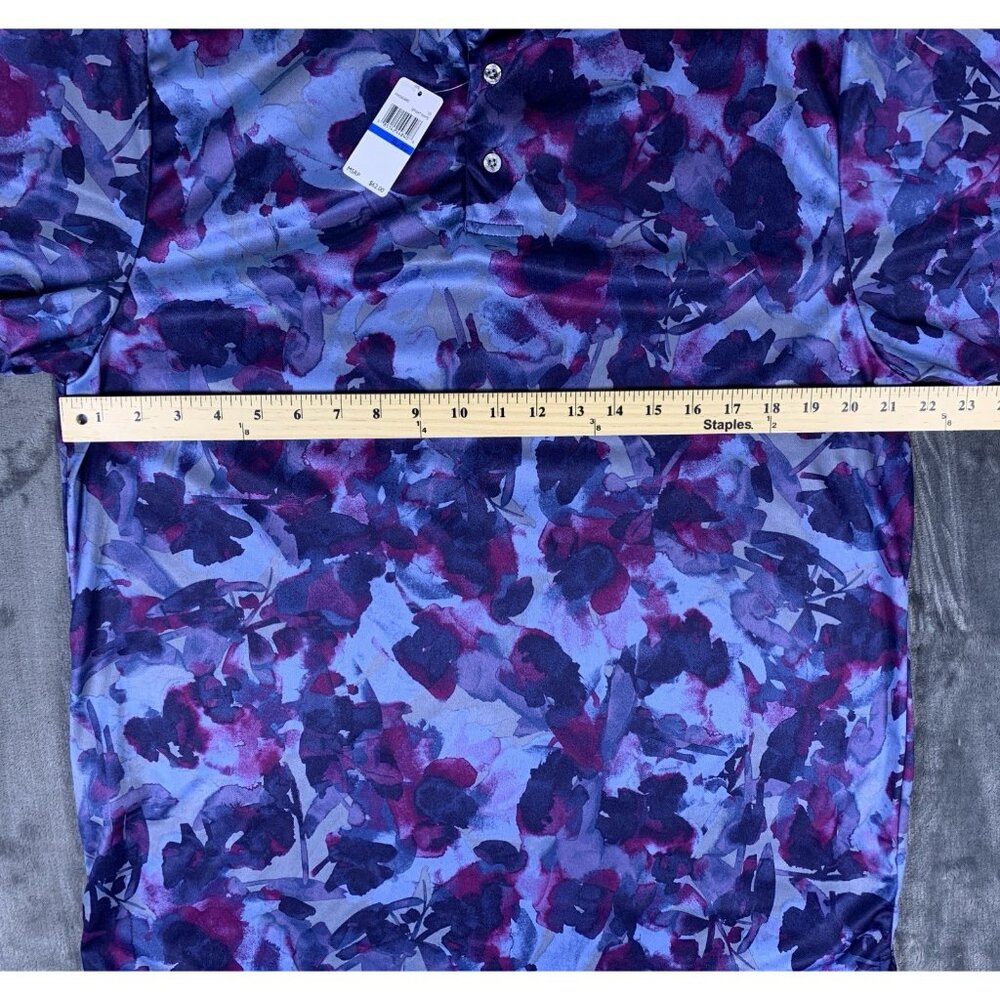 PGA Tour Floral Print Golf Polo Shirt Mens XL Purple Blue Soft Comfortable - Picture 7 of 8